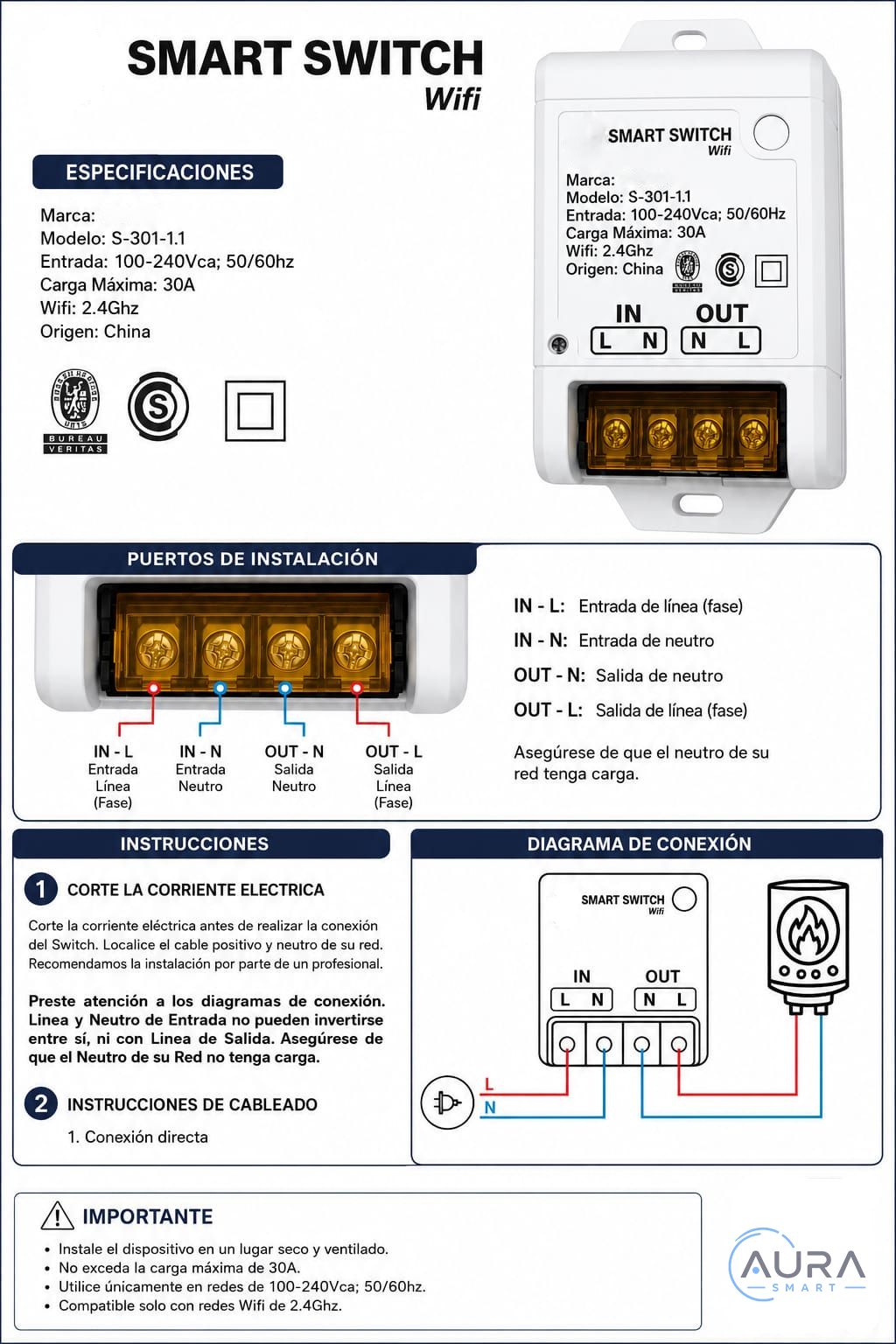 Switch Smart 30a Wifi Programable Ahorro Energía