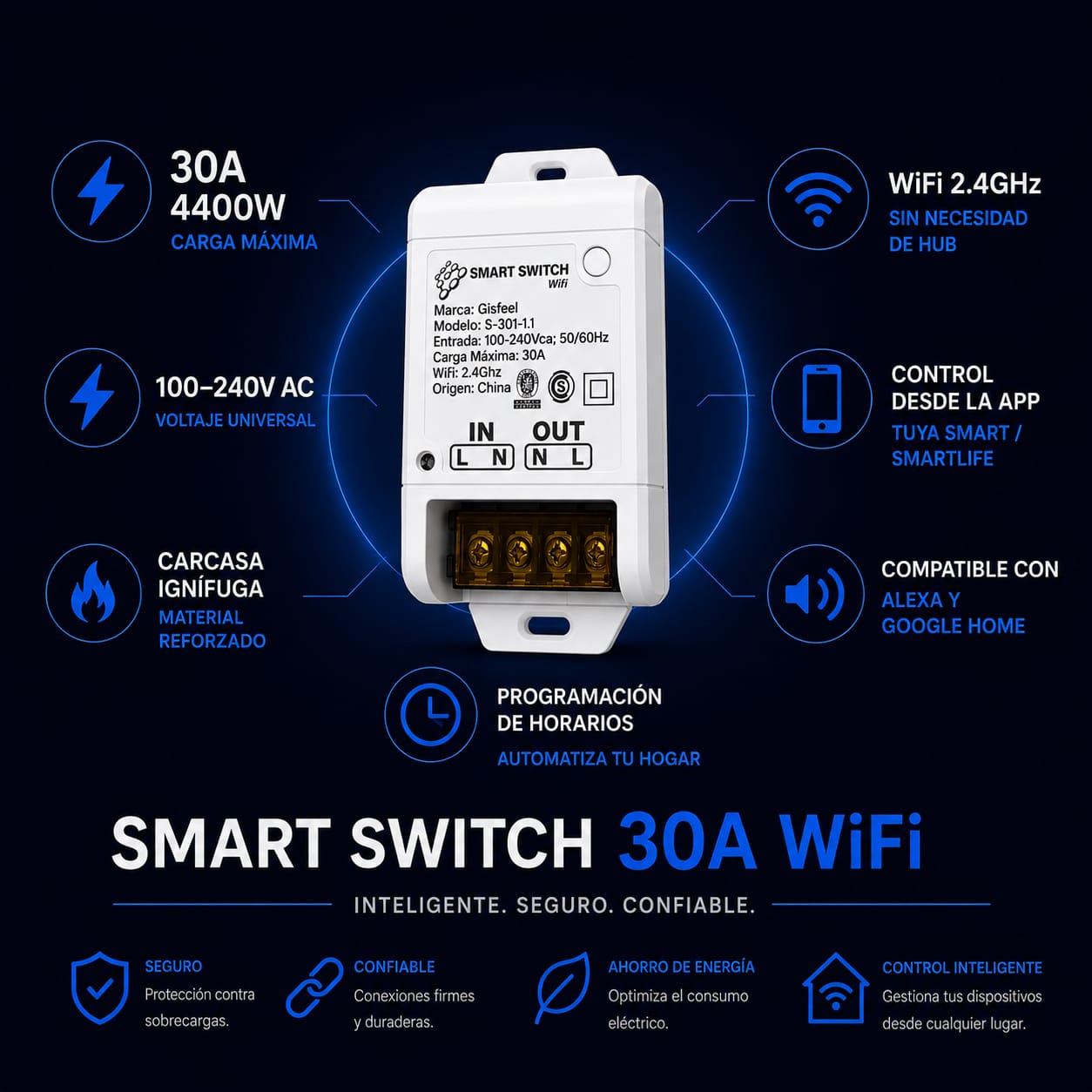 Switch Smart 30a Wifi Programable Ahorro Energía