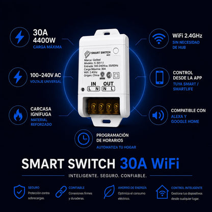 Switch Smart 30a Wifi Programable Ahorro Energía